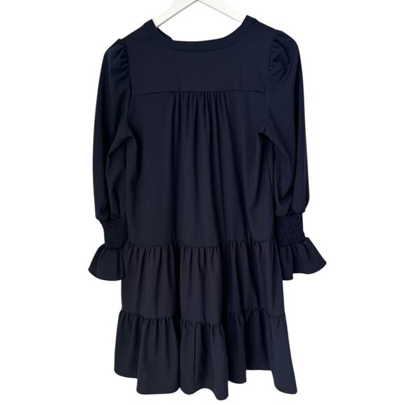 Tuckernuck Pomander Place Poplin Kenzo Dress Flutter Tiered Long Sleeves Navy XS - Picture 3 of 9